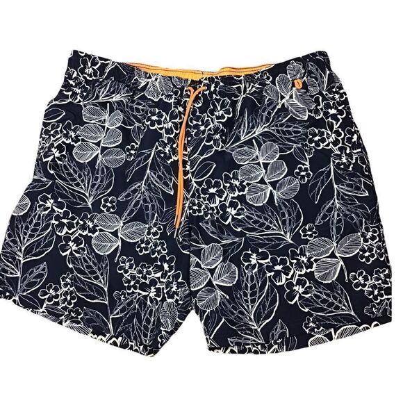 Land’s End Men’s Plus Size Tropical Print Navy Swim Trunks. Size XXL - Picture 1 of 6